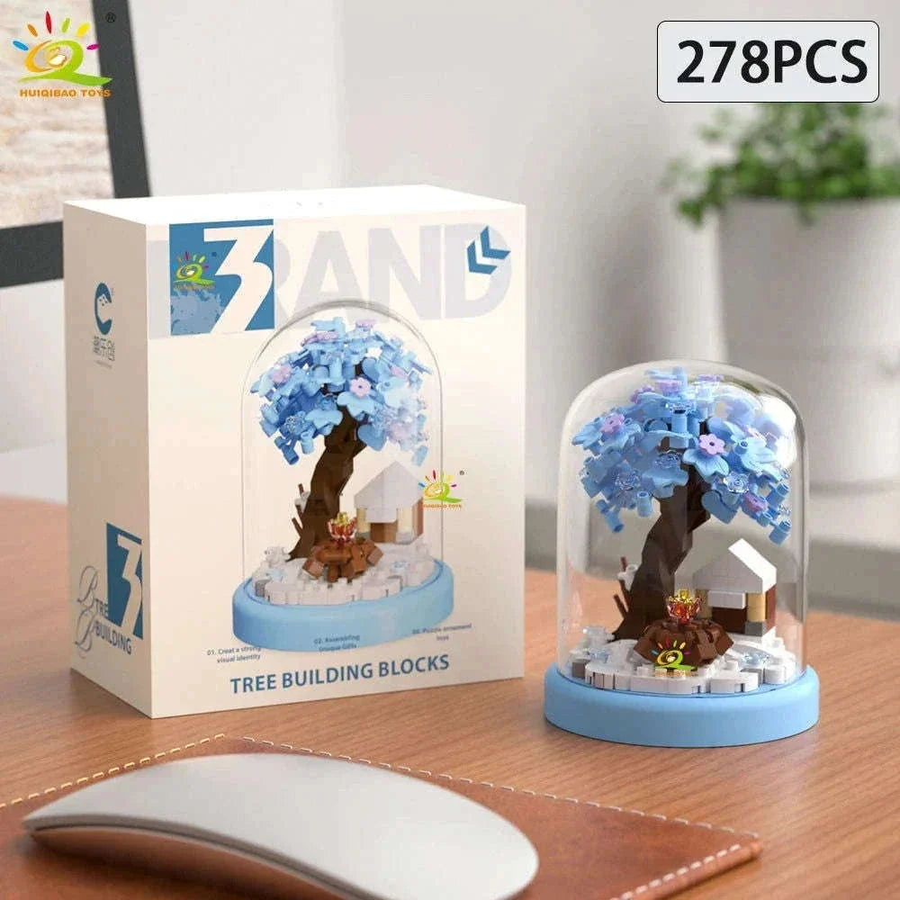 Four Seasons Mini Tree House with Display Box Model Mini Figurines Building Block Puzzles