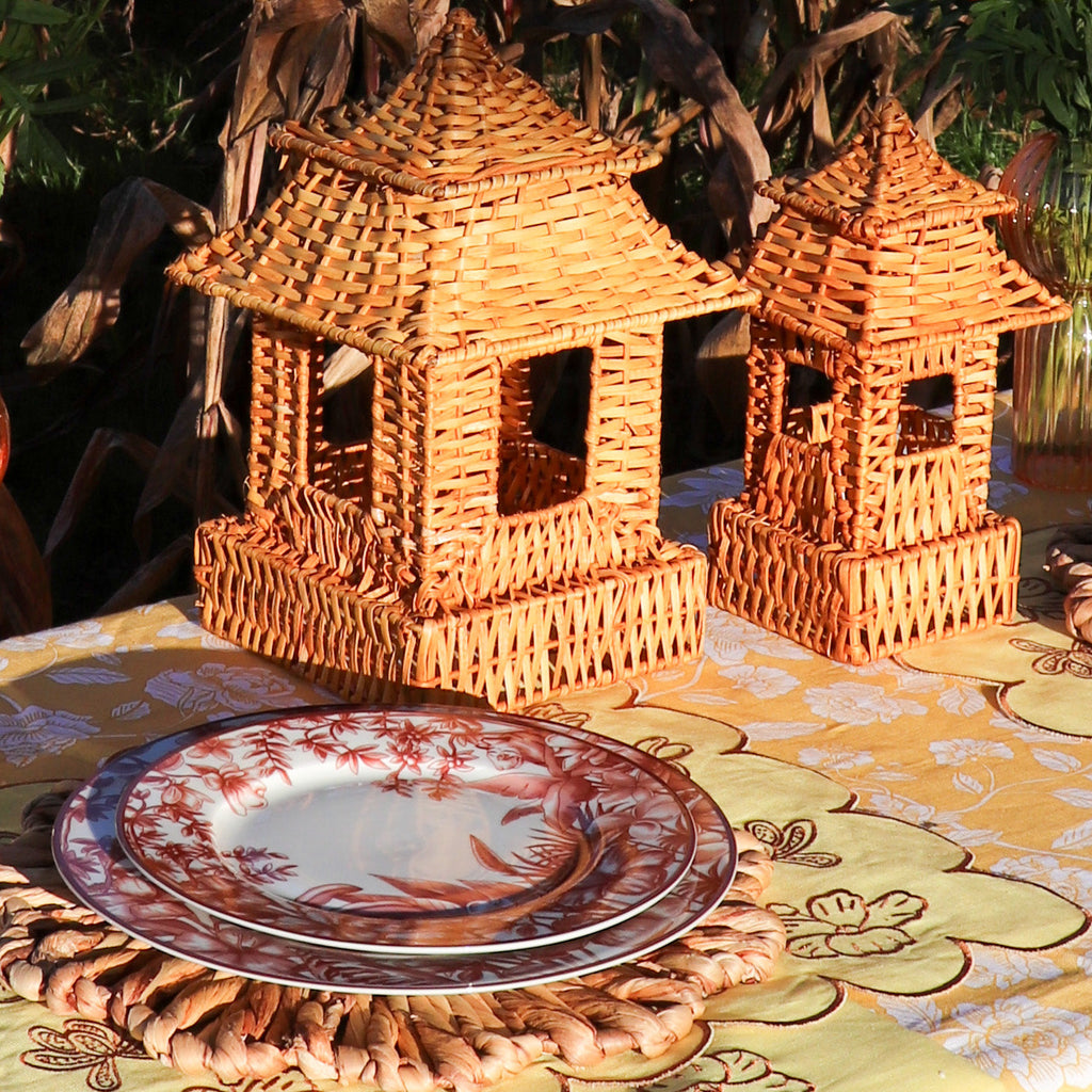 10 (+1 Free Bonus) Small Natural Rattan Pagoda Lanterns - Handmade
