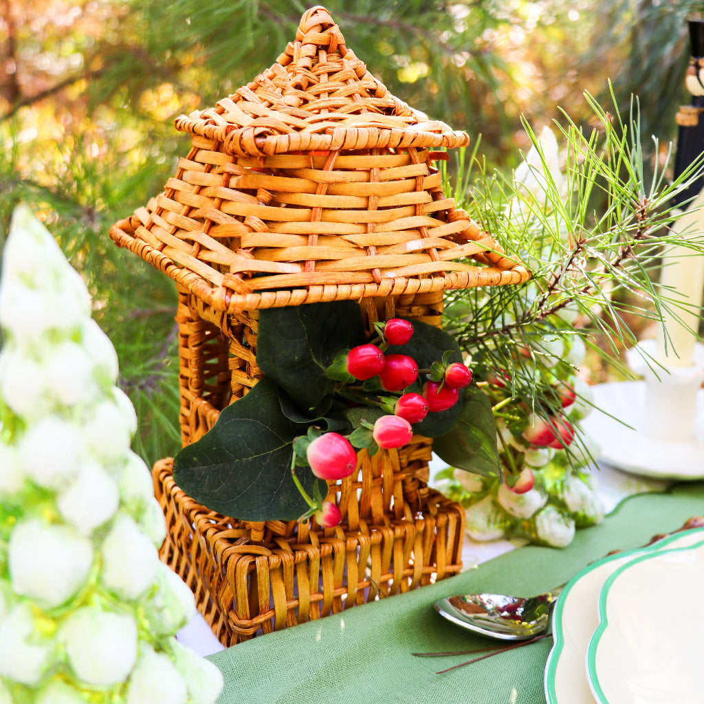 10 (+1 Free Bonus) Small Natural Rattan Pagoda Lanterns - Handmade
