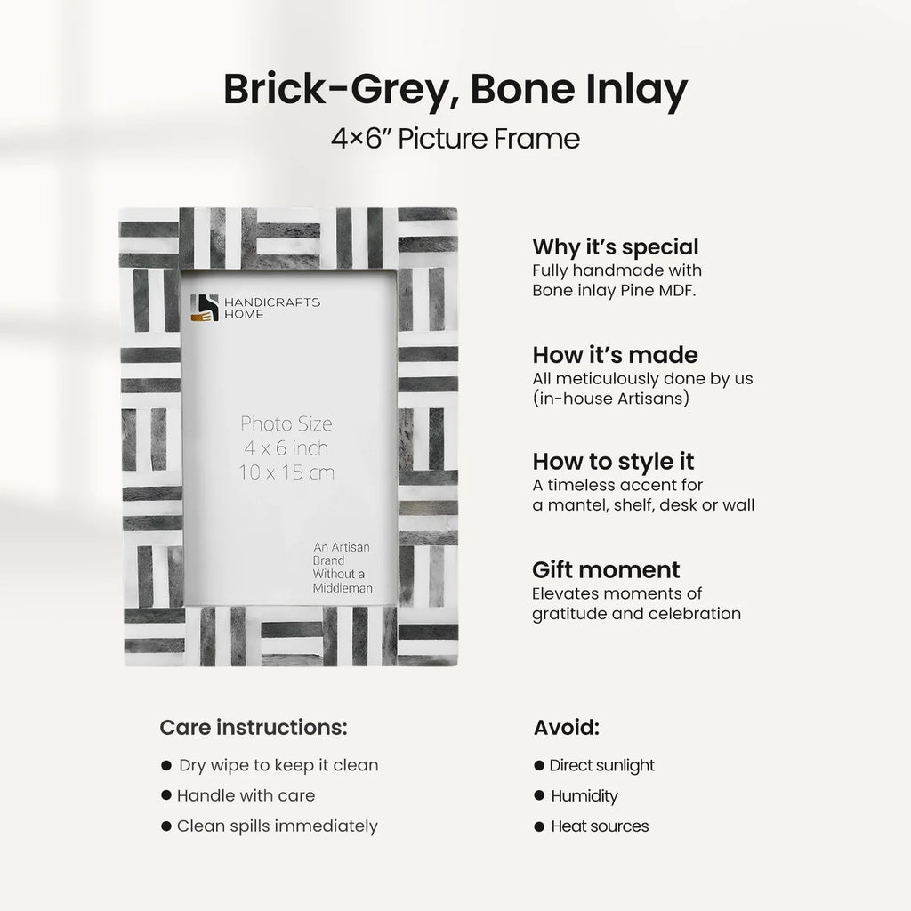 Grey Bone Inlay Grid Block Decor Picture Frame 4x6 5x7