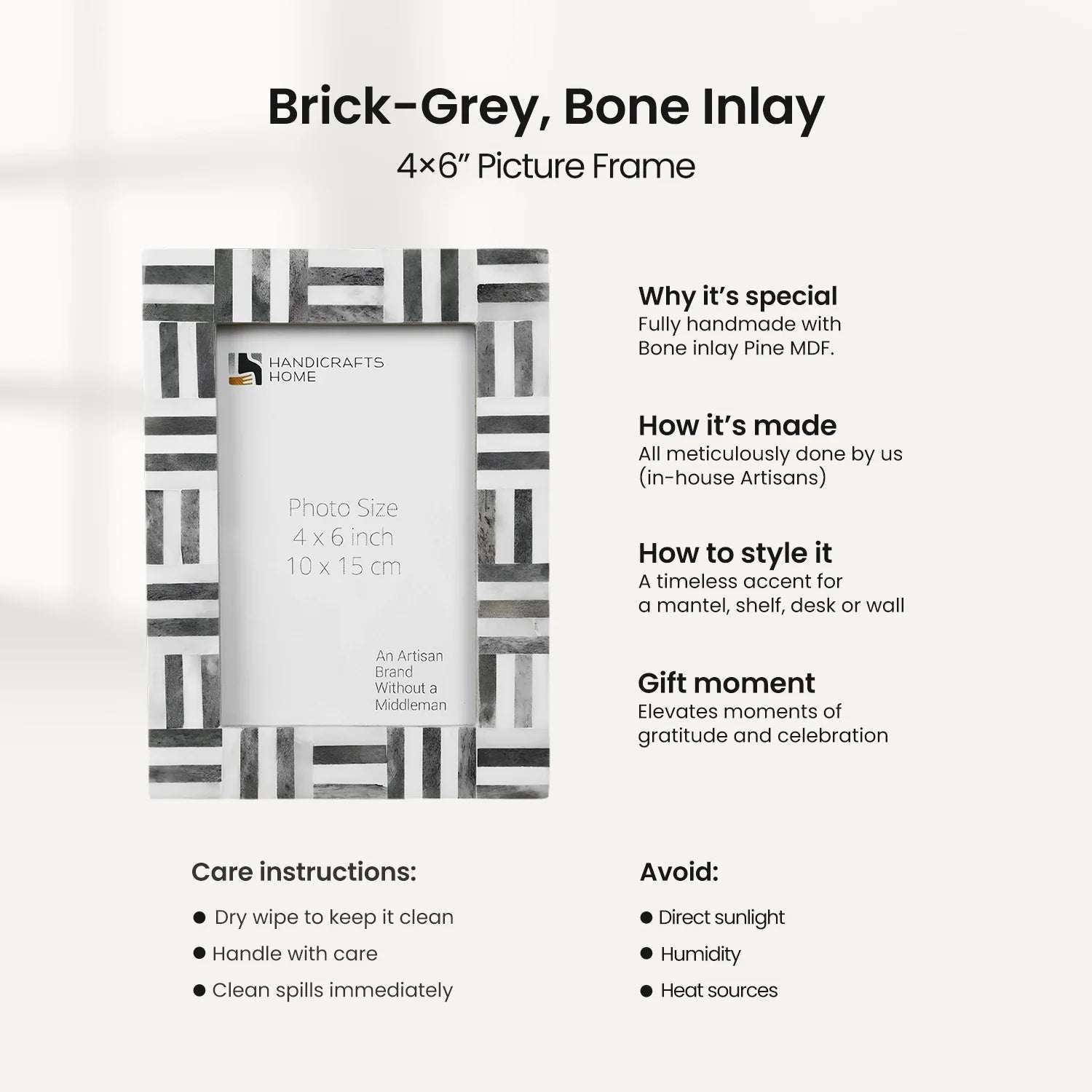 Grey Bone Inlay Grid Block Decor Picture Frame 4x6 5x7