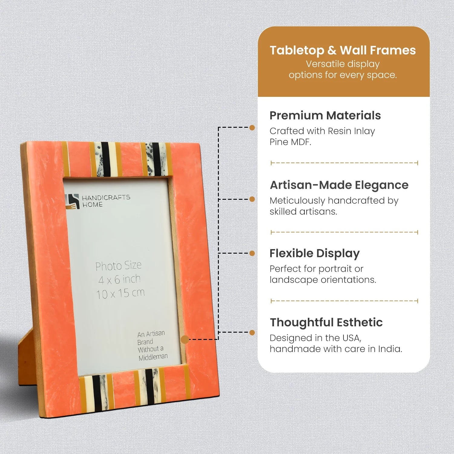 Picture Frame Ink Marble Collection Resin Inlay Peach – 4x6 & 5x7"