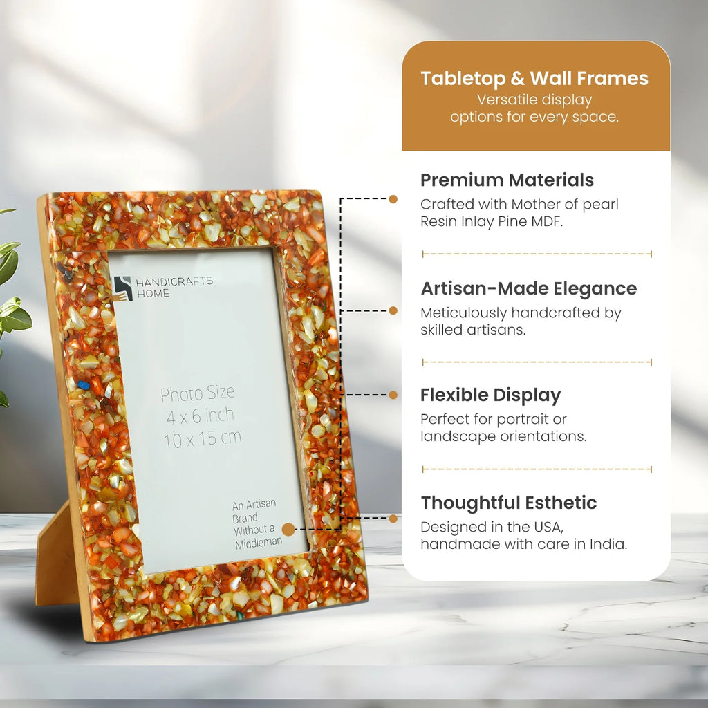 Mother of Pearl & Resin Inlay Picture Frame | Crush Collection | 4 Colors | Fits 4x6 Photos