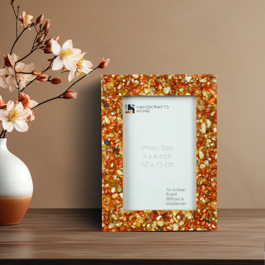Mother of Pearl & Resin Inlay Picture Frame | Crush Collection | 4 Colors | Fits 4x6 Photos