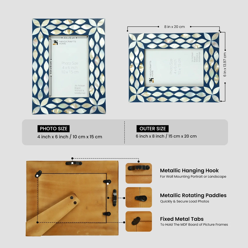 Picture Frame Avant Floral Collection Mother of Pearl & Resin Inlay White – 4x6