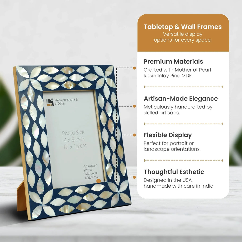 Picture Frame Avant Floral Collection Mother of Pearl & Resin Inlay White – 4x6