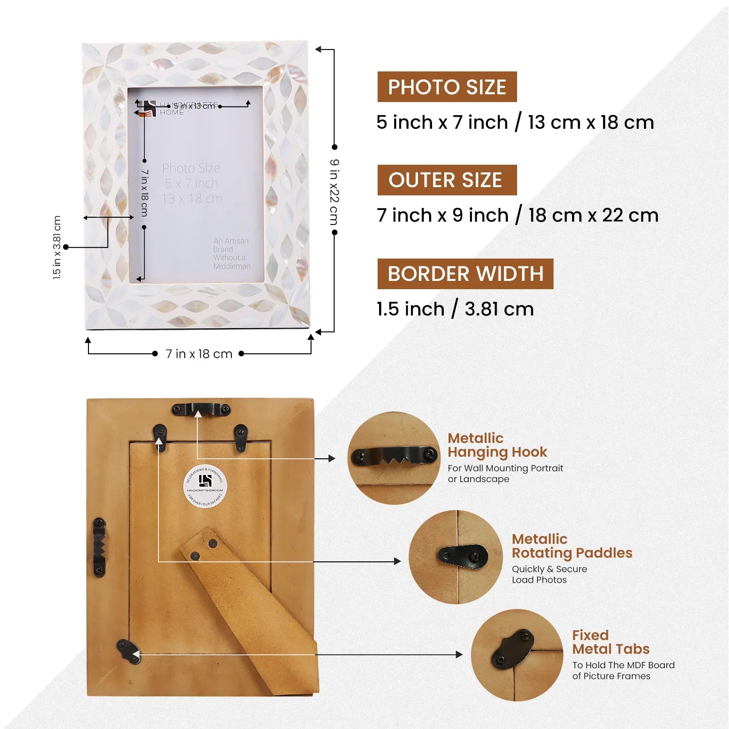 Picture Frames Avant Floral Collection Mother of Pearl Resin Inlay White 5x7"