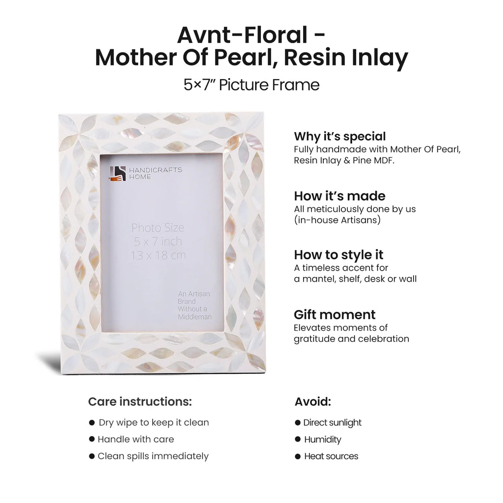 Picture Frames Avant Floral Collection Mother of Pearl Resin Inlay White 5x7"