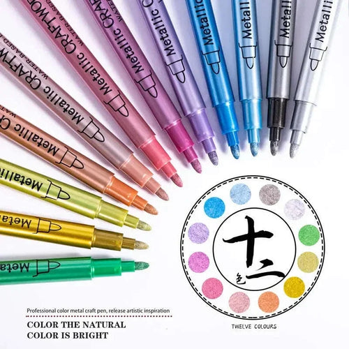 12 Colors Metallic Markers Pens Silver Gold Paint Pens for Black Paper, Glass, Rock Painting