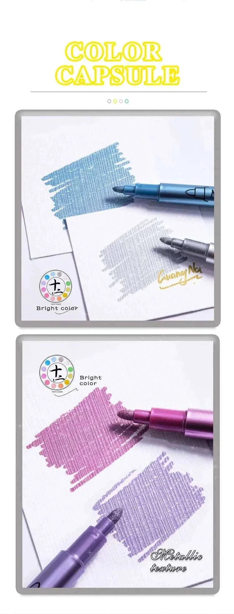 12 Colors Metallic Markers Pens Silver Gold Paint Pens for Black Paper, Glass, Rock Painting