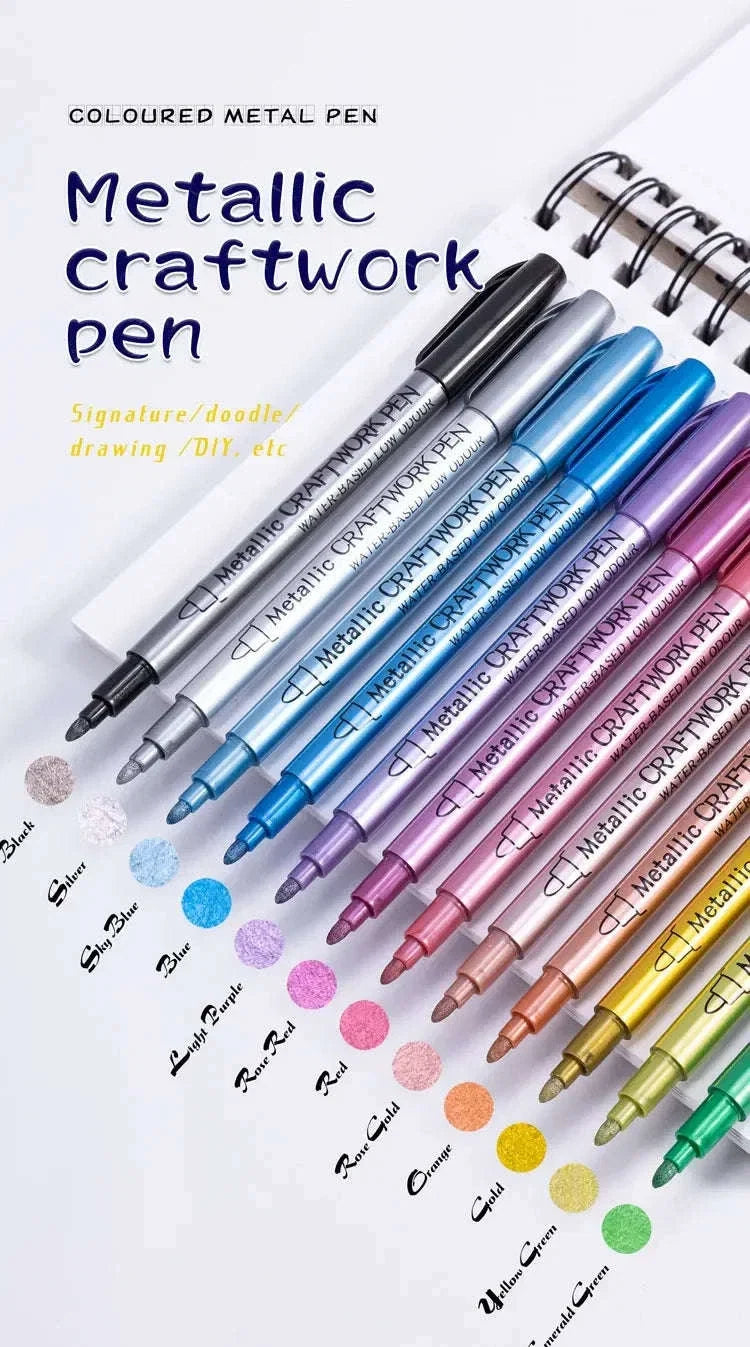 12 Colors Metallic Markers Pens Silver Gold Paint Pens for Black Paper, Glass, Rock Painting