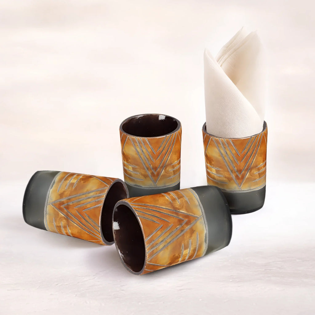 Whiskey Shot Cups Set Chevron Pattern Real Ox Horn 6.5 oz, Pack 4, 8 & 12