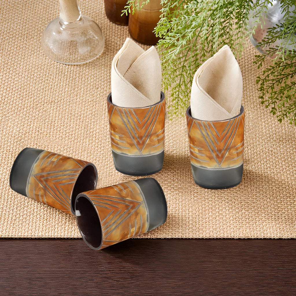 Whiskey Shot Cups Set Chevron Pattern Real Ox Horn 6.5 oz, Pack 4, 8 & 12