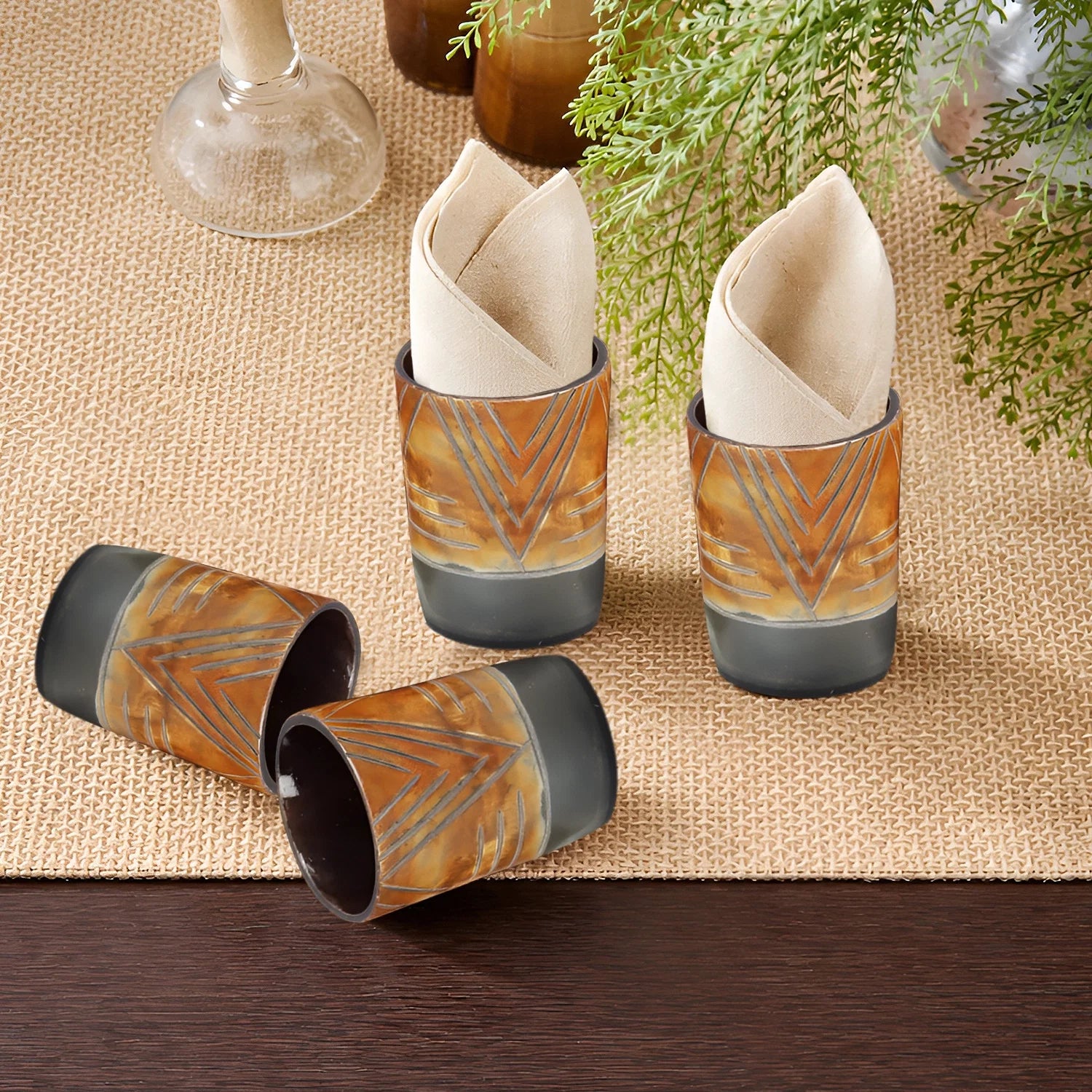 Whiskey Shot Cups Set Chevron Pattern Real Ox Horn 6.5 oz, Pack 4, 8 & 12