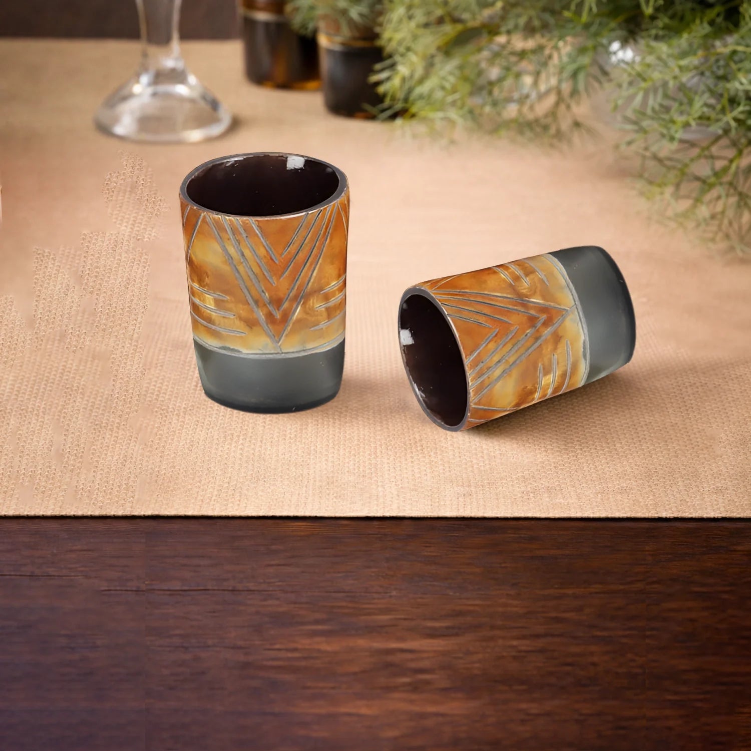 Whiskey Shot Cups Set Chevron Pattern Real Ox Horn 6.5 oz, Pack 4, 8 & 12