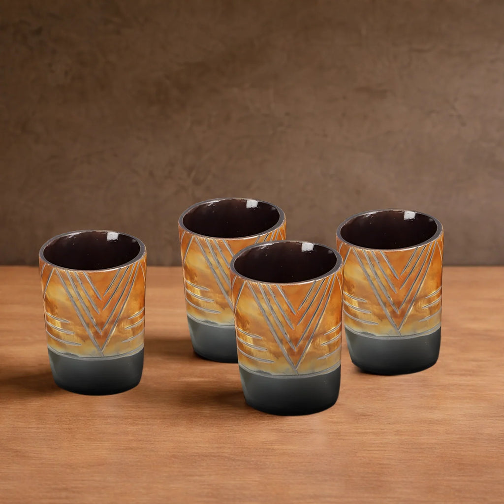 Whiskey Shot Cups Set Chevron Pattern Real Ox Horn 6.5 oz, Pack 4, 8 & 12