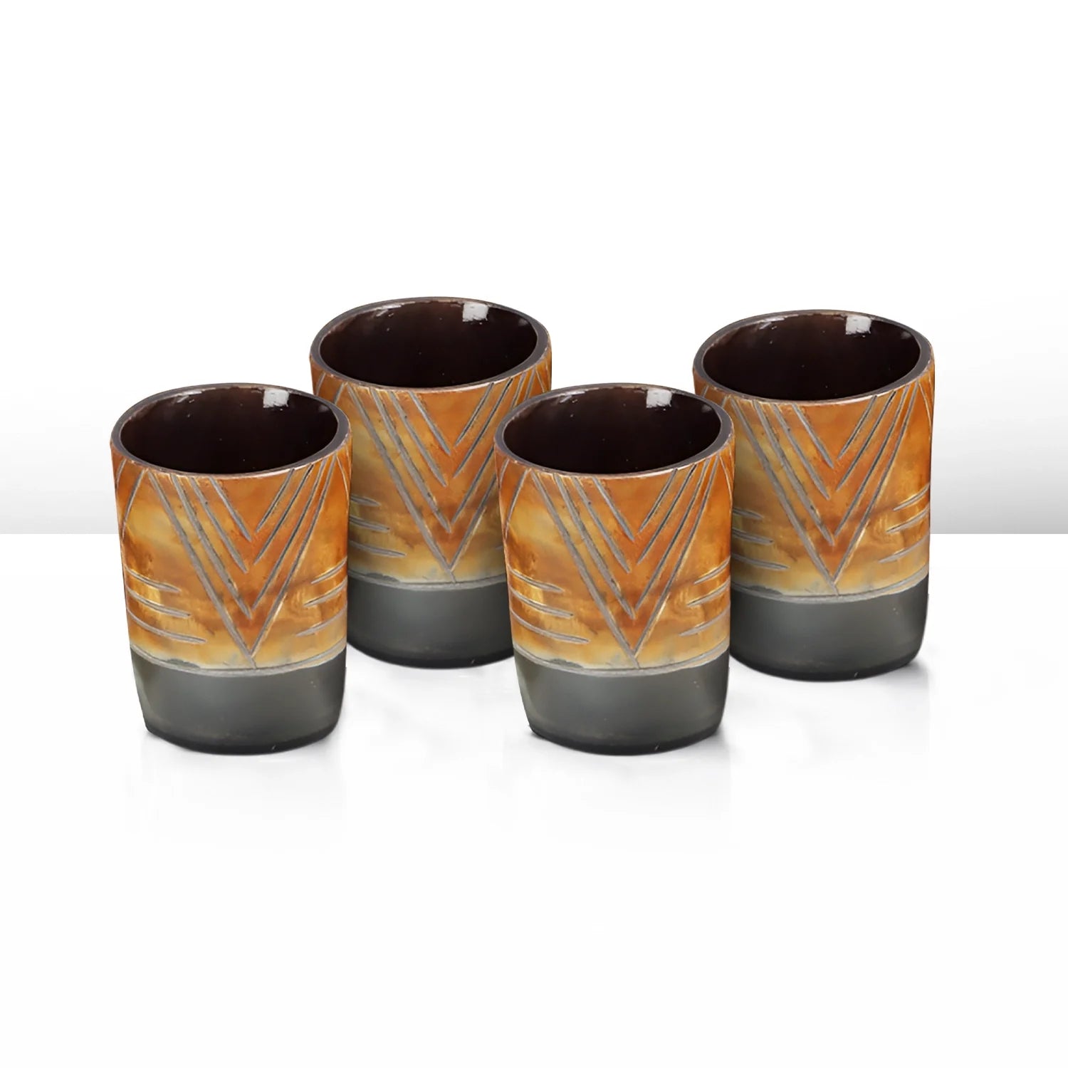 Whiskey Shot Cups Set Chevron Pattern Real Ox Horn 6.5 oz, Pack 4, 8 & 12